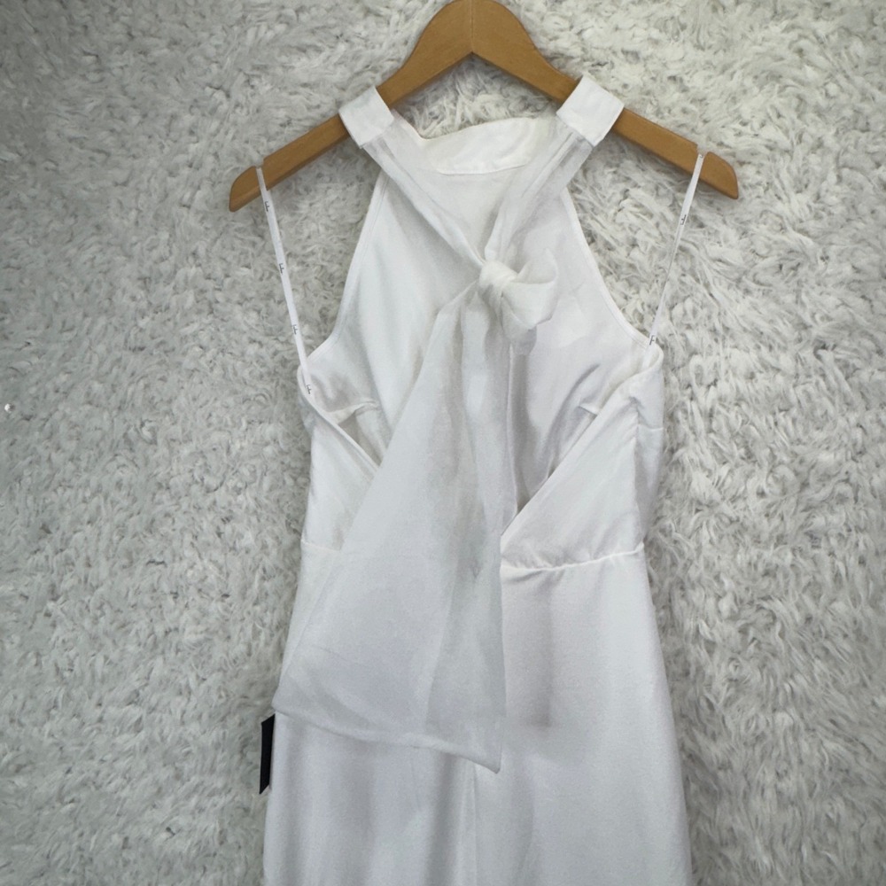 Lulus Halter Neck Midi Dress Womens M White Elegant Minimalist Bridal Slit Dress - Picture 9 of 14